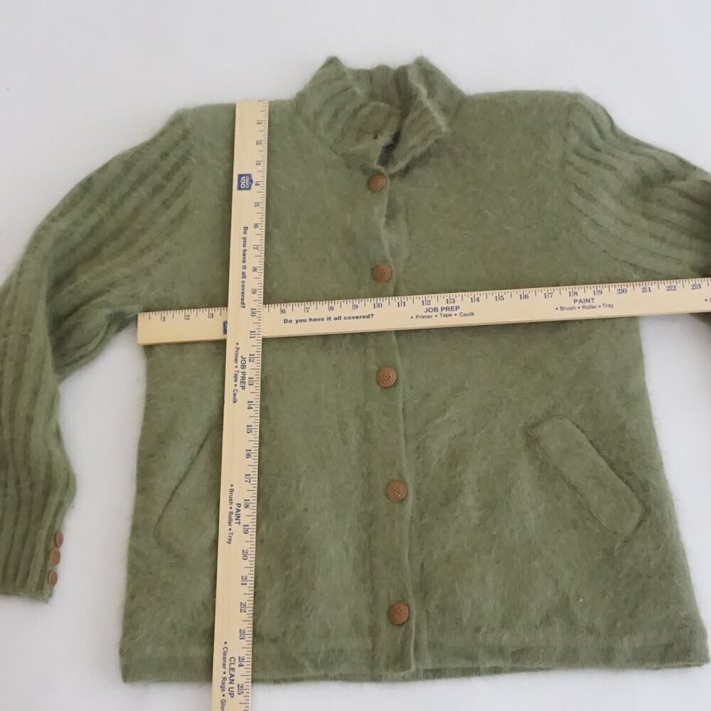 Vintage Carrie A Lee Olive Green Angora Button Up Sweater Cardigan M L - Picture 3 of 9